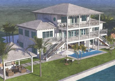 Artist rendering of the Longview estate as seen from the side fronting the canal
